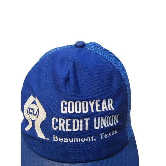 Vintage Snapback Trucker Hat Men Goodyear Credit Union Beaumont, Texas Blue - Picture 5 of 7